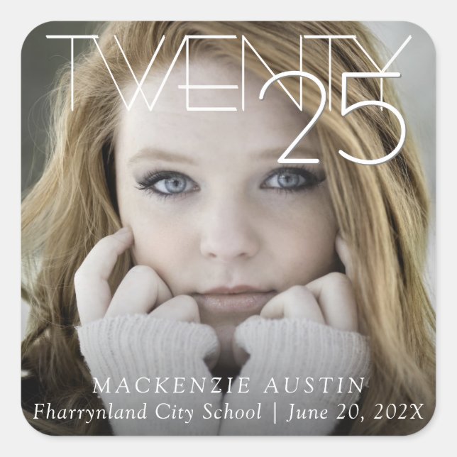 Sticker Carré Diplôme chic | Classic Script Grad Photo (Devant)