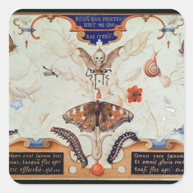 Sticker Carré Diptyque avec fleurs et insectes, 1591 (Devant)