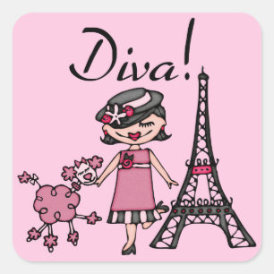 Sticker Carré Diva des cheveux noirs