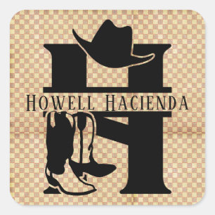 Sticker Carré Diviser le monogramme de cowboy 'H'