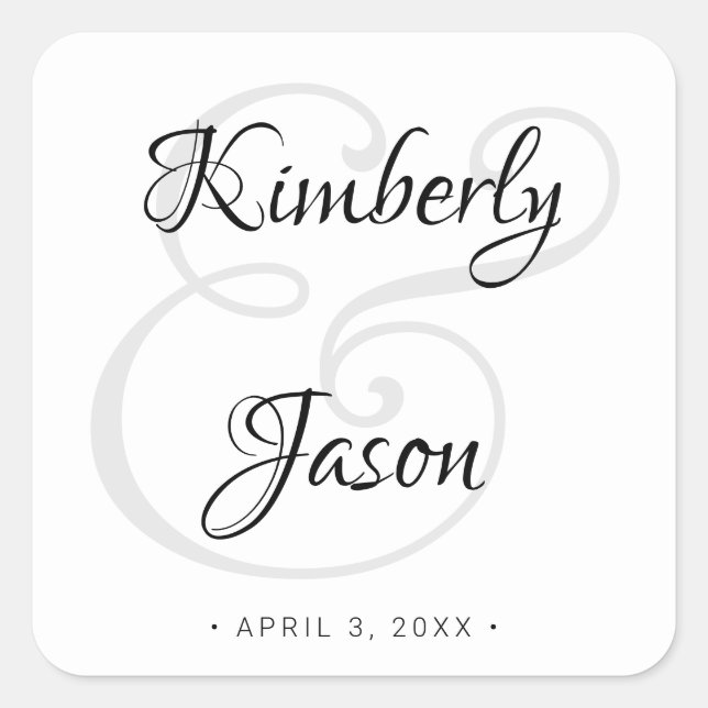 Sticker Carré DIY His & Her Script Names, Black & Grey Wedding (Devant)