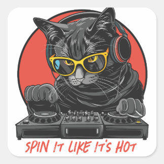 Sticker Carré DJ de chat cool