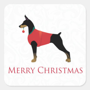 Sticker Carré Doberman Pinscher Chien Joyeux Noël Design