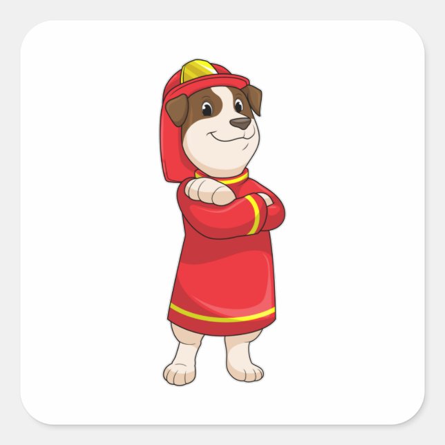 Sticker Carré Dog as Firefighter with Helmet (Devant)