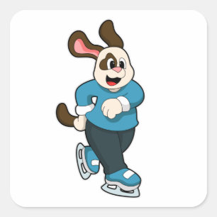 Sticker Carré Dog at Ice skating with Ice skates