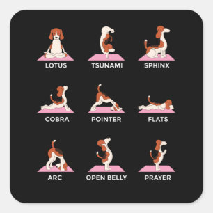 Sticker Carré Dog Yoga Poses Dons Amusant