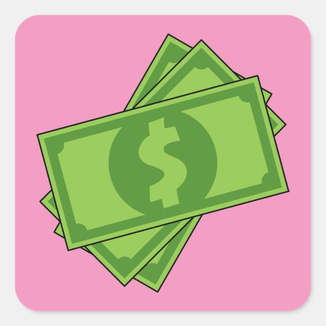 Sticker Carré Dollar de l'argent du dessin (Devant)