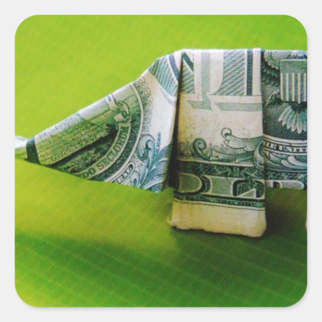 Sticker Carré Dollar facture origami éléphant sur arrière - plan (Devant)