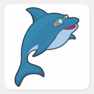 Sticker Carré Dolphin at Swimming with Swimming goggles
