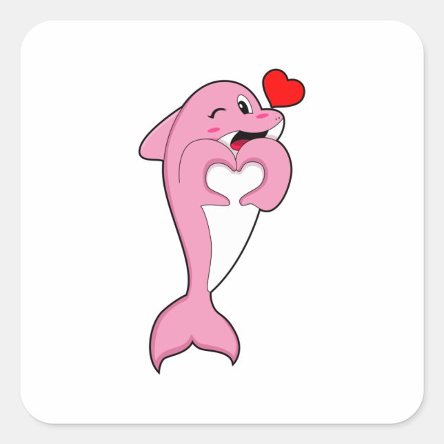 Sticker Carré Dolphin Love Heart (Devant)