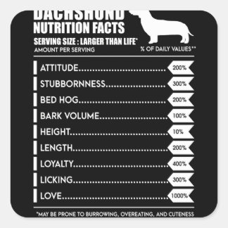 Sticker Carré Don de chien | Dachshund Nutrition Facts