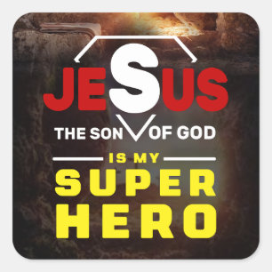 Sticker Carré Don Jésus, Don Chrétien, Jésus Est Mon Superhéros