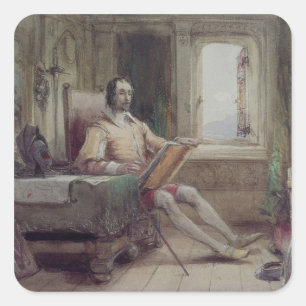 Sticker Carré Don Quichotte dans son étude