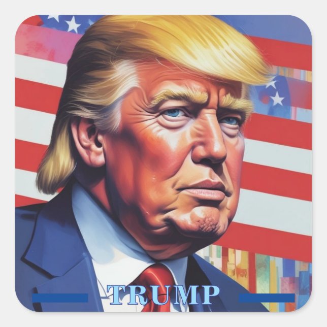 Sticker Carré Donald Trump Pop Art (Devant)