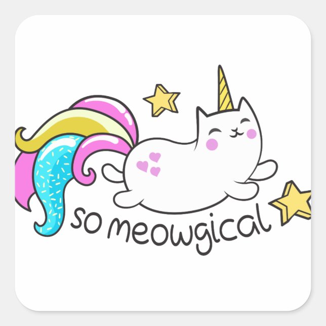 Sticker Carré Donc Meowgical Cute Unicorn kitty parties scintill (Devant)