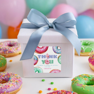 Sticker Carré Donut 1ère fête d'anniversaire fille mignonne Merc