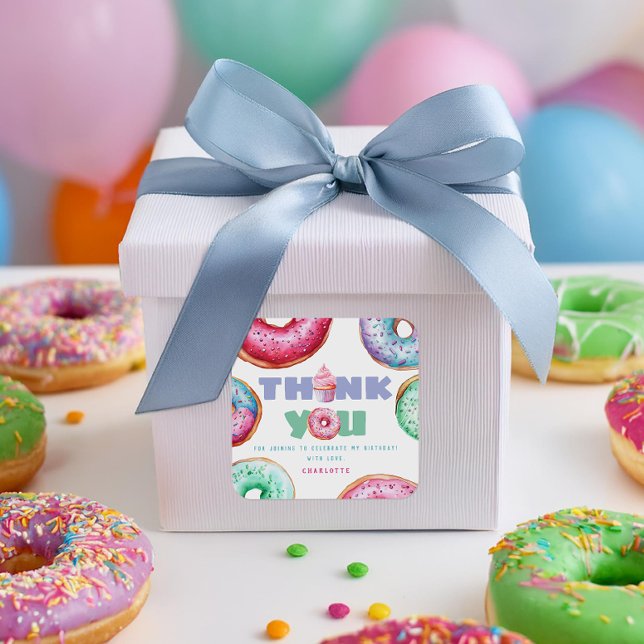 Sticker Carré Donut 1ère fête d'anniversaire fille mignonne Merc (Créateur téléchargé)