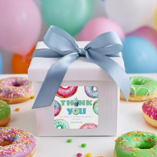 Sticker Carré Donut 1ère fête d'anniversaire garçon mignon Merci