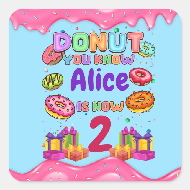 Sticker Carré Donut Personnalisé Couleur Parsemé Fête d'Annivers (Devant)