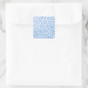 Sticker Carré Doodle Bleu Chiens Blancs Floral Fleur Aquarelle