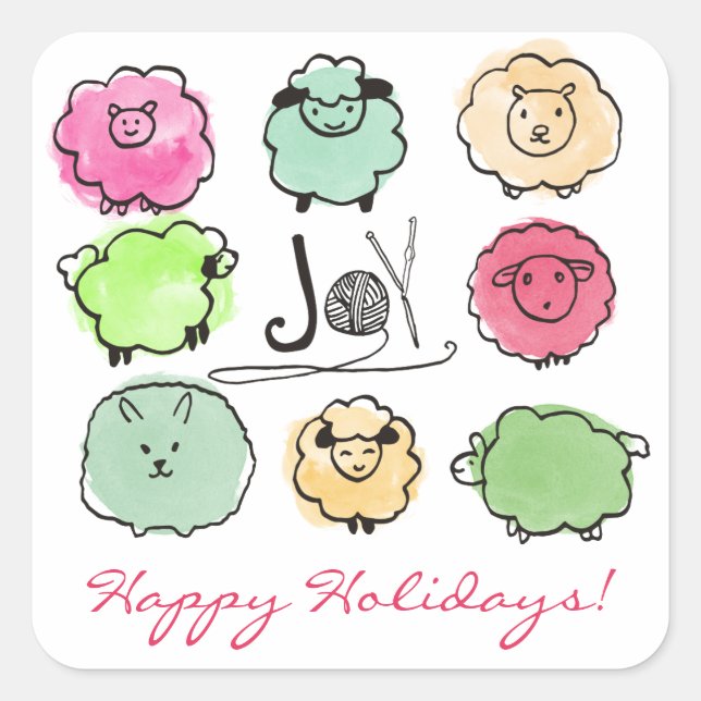 Sticker Carré Doodle brebis angora tricot crochet Noël (Devant)