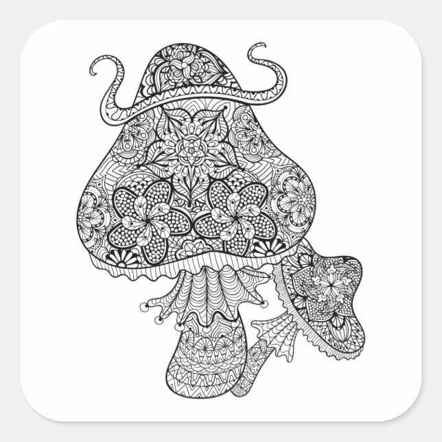 Sticker Carré Doodle de champignons magiques dessinés à la main (Devant)