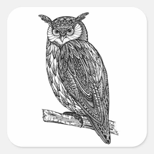 Sticker Carré Doodle de Chouette animal Totem sauvage (Devant)