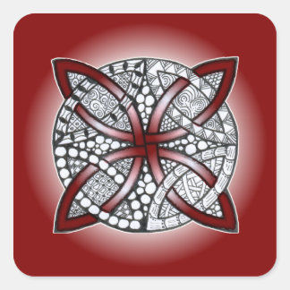 Sticker Carré Doodle de noeud celtique Maroon rouge
