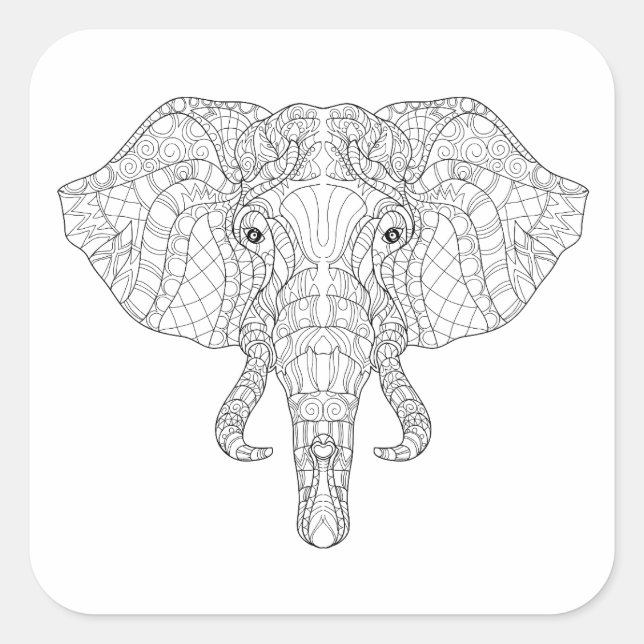 Sticker Carré Doodle de tête d'éléphant 2 (Devant)