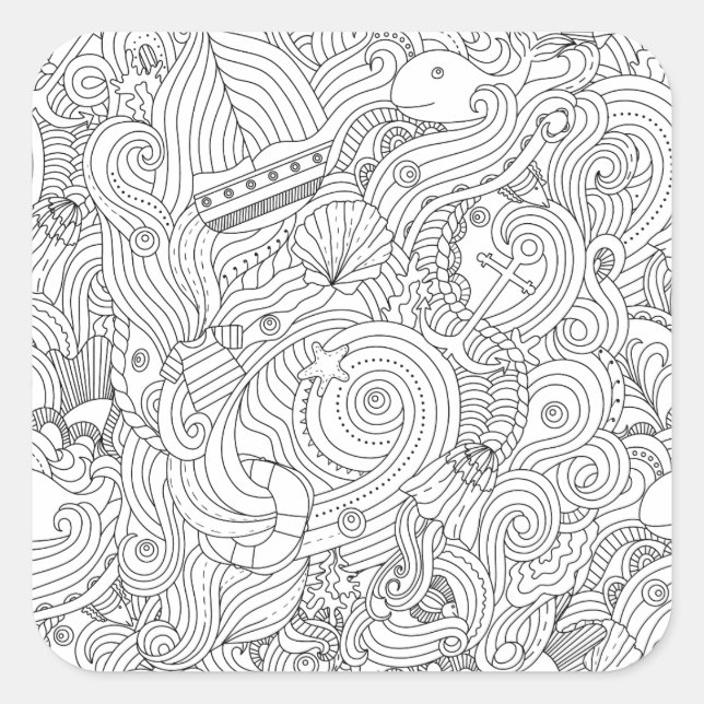 Sticker Carré Doodle nautique (Devant)