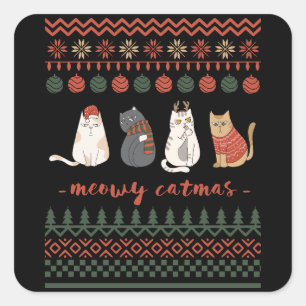 Sticker Carré Doodles de chats mignons pour Noël