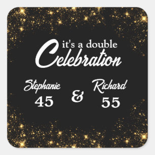 Sticker Carré Double célébration Joyeux Anniversaire Noir Or