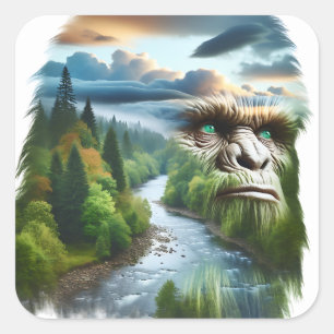 Sticker Carré Double exposition Bigfoot dans la nature