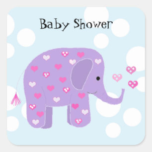 Sticker Carré Douce Baby Shower Éléphant Mignon