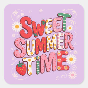Sticker Carré Douce Coquette d'été aux fraises Plage Rétro 
