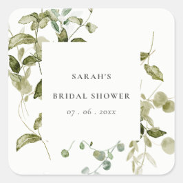 Sticker Carré Douce Fête de Mariage Aquarelle Feuillage Botaniqu