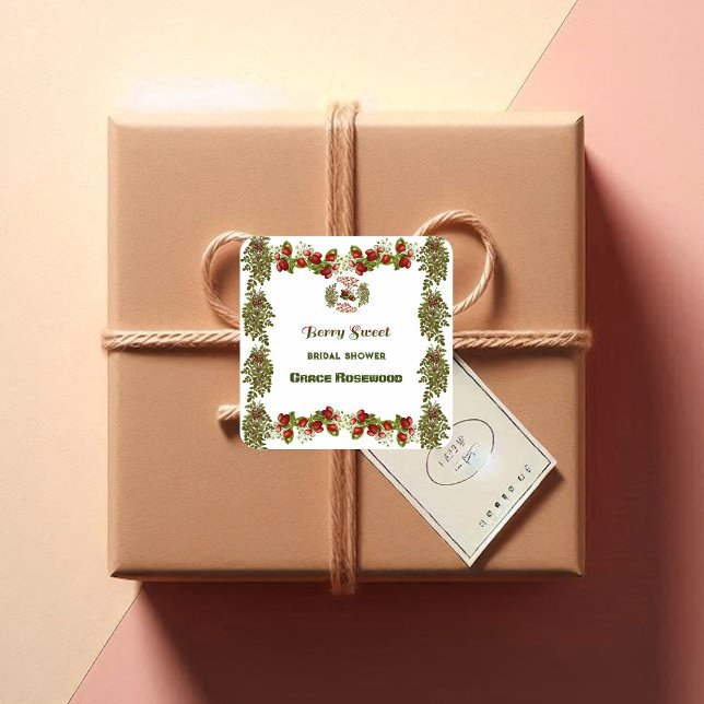 Sticker Carré Douce Fête de Mariage Automne Fleurs Rouges et Feu (Cute Fall Foliage Autumn Berry Sweet Bridal Shower Square Sticker)