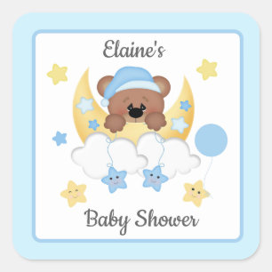 Sticker Carré Douce Lune Nuages Étoiles Garçon Baby Shower