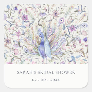 Sticker Carré Douce Mariage Classique Fleur de Paon Aquarelle