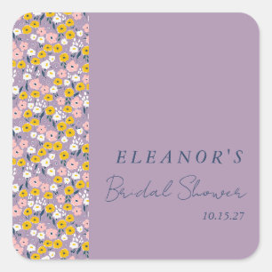 Sticker Carré Douce Mariage Fleurie Violet Jaune Personnalisé
