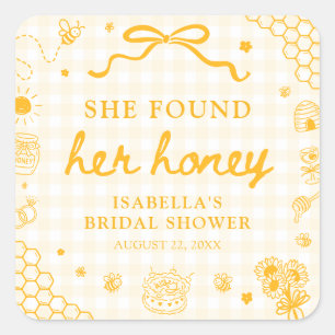 Sticker Carré Douce Mariée Gingham Jaune pour sa Baby Shower