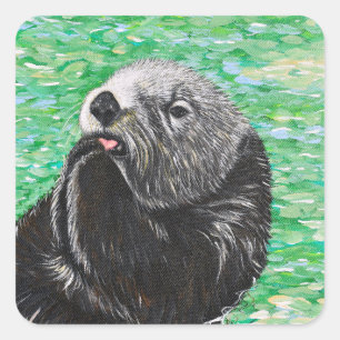 Sticker Carré Douce petite peinture de loutre de mer