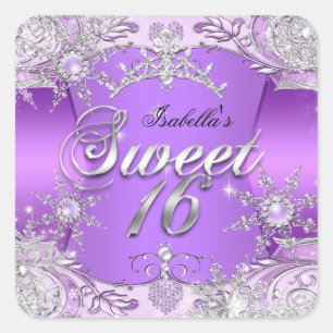 Sticker Carré Douce Seize Couronne Flocon de neige Violet 2