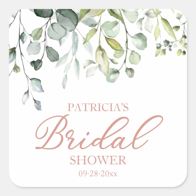 Sticker Carré Douce verdure Eucalyptus Aquarelle Baby Shower de  (Devant)