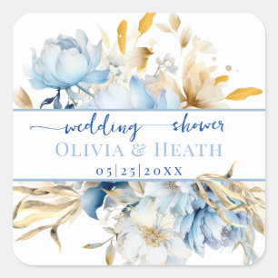 Sticker Carré Douche Dusty Blue Floral Couples Or