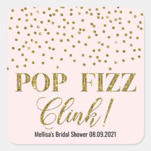 Sticker Carré Douche nuptiale Pop Fizz Clink Pop Confetti Or Ros