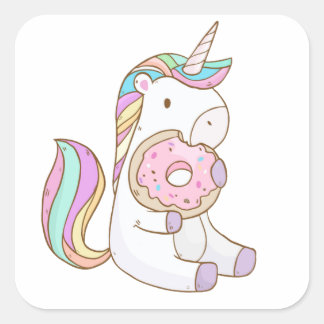 Sticker Carré Doughnut d'Unicorne