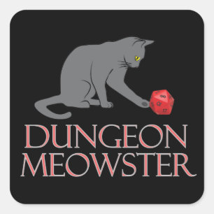 Sticker Carré Doungeon Meowster Drôle RPG Chat avec dés