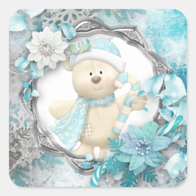 Sticker Carré d'ours en peluche adorable (Devant)