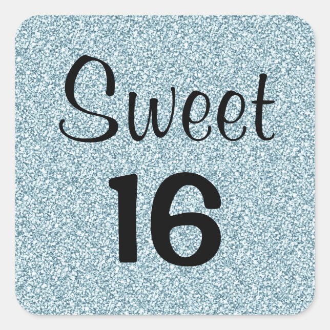 Sticker Carré Doux 16 Seize Parties scintillant d'argent bleu no (Devant)